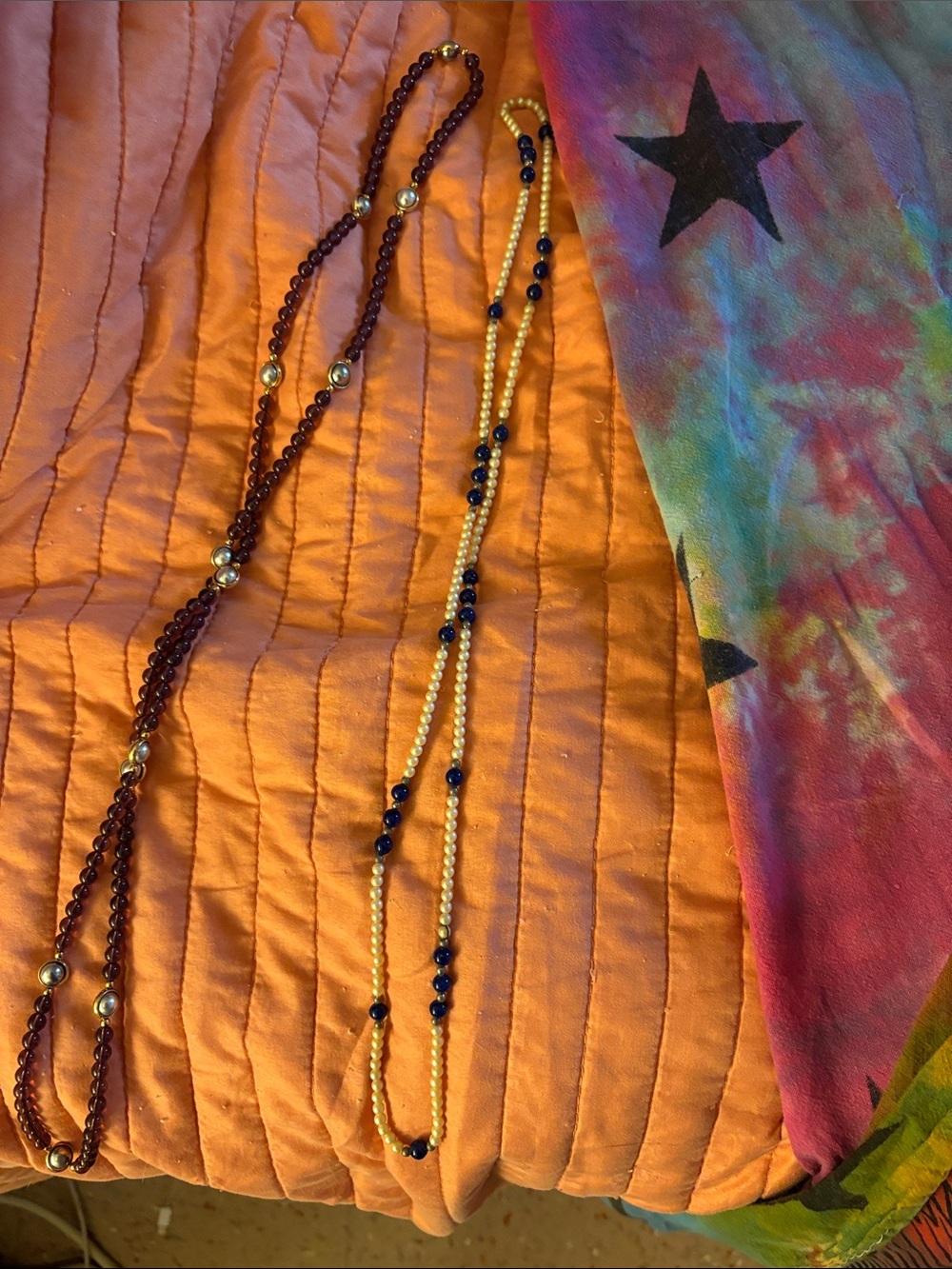 2Necklaces 1 with garnet 1 with pearl and Lapis